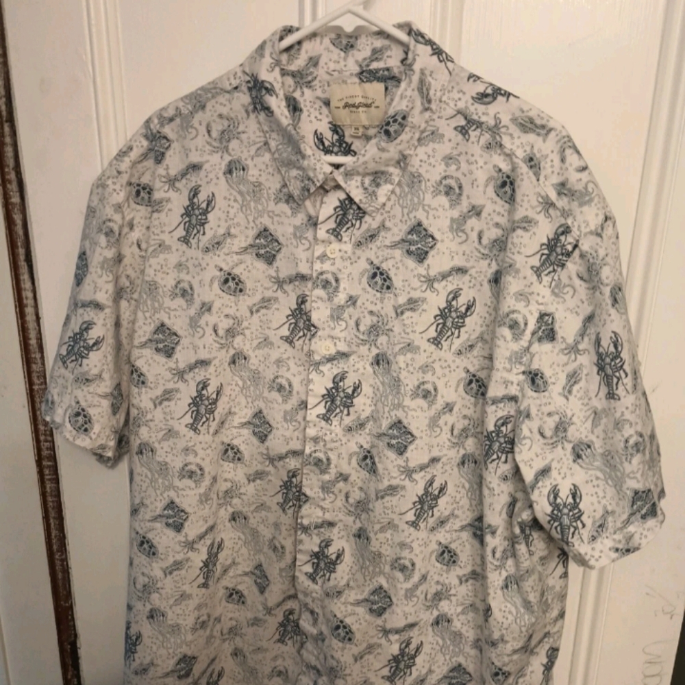 Men's Hawaiian Shirt Sea Life Size 3X Bass Pro Shops Red Head Brand Blue & White